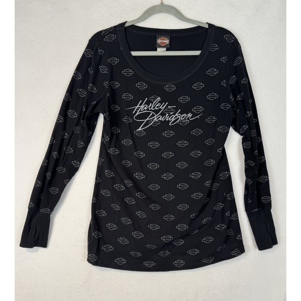 Harley Davidson Long Sleeve Cotton Stretch T Shirt Bar & Shield Vintage Size L